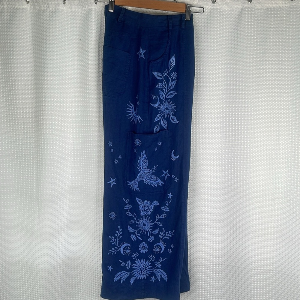 Johnny Was JW Los Angeles Oleander Linen Wide Leg Cropped Pants Embroidered Sz 6 - Picture 5 of 14